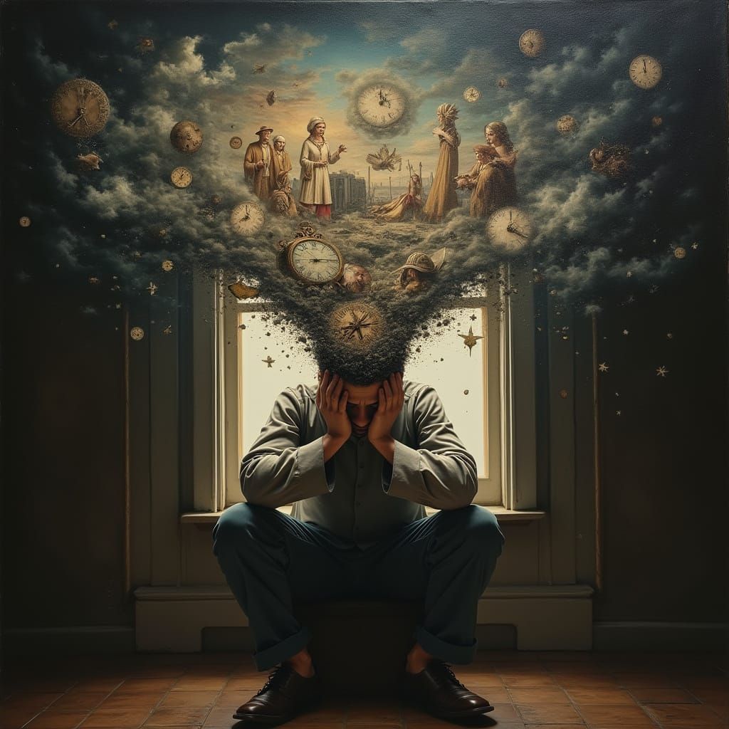 Mental Distress: A Surreal Oil Painting of Anxiety