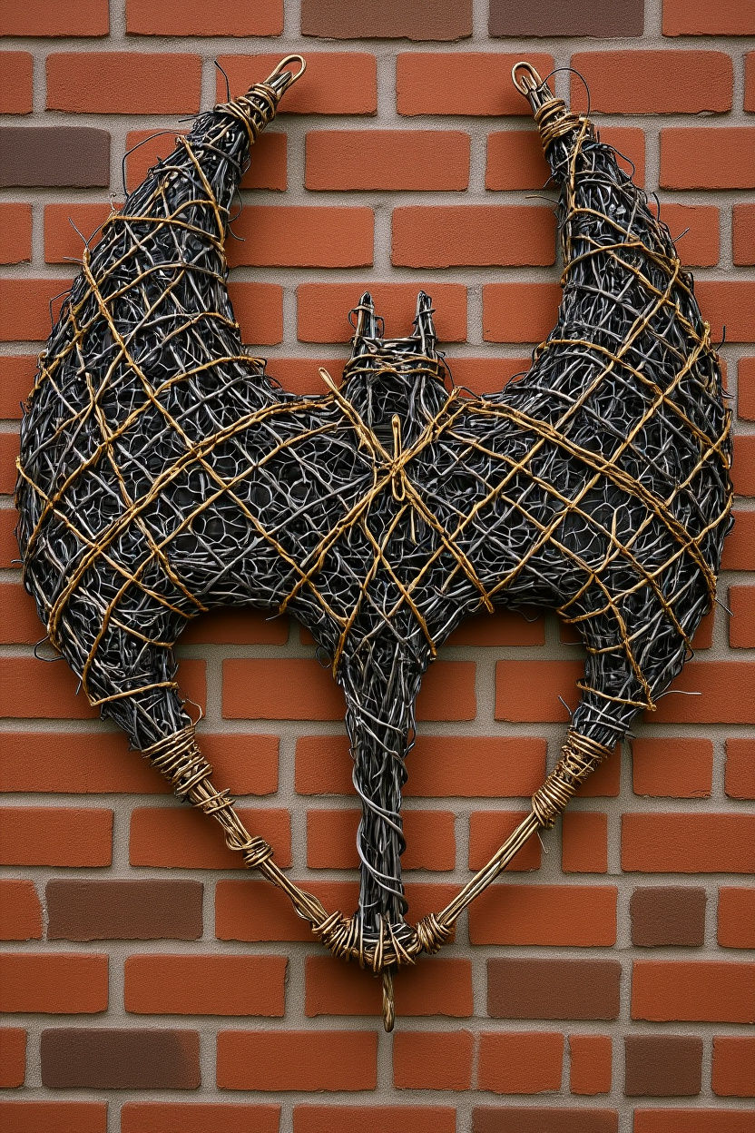 Batman Chicken Wire Sculpture with Gold Threads