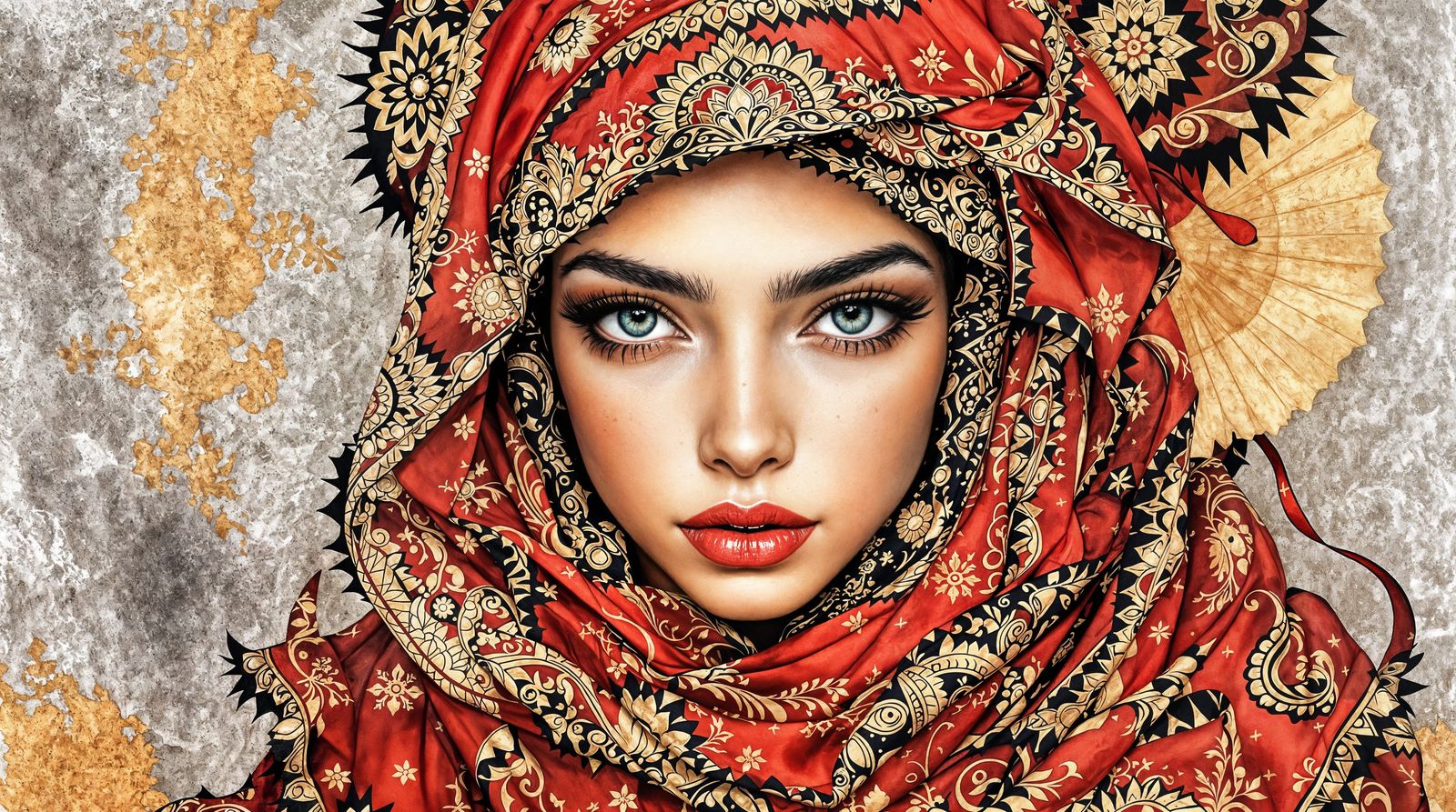 A Young Woman's Captivating Silk Smile in Intricate Oil Pain...