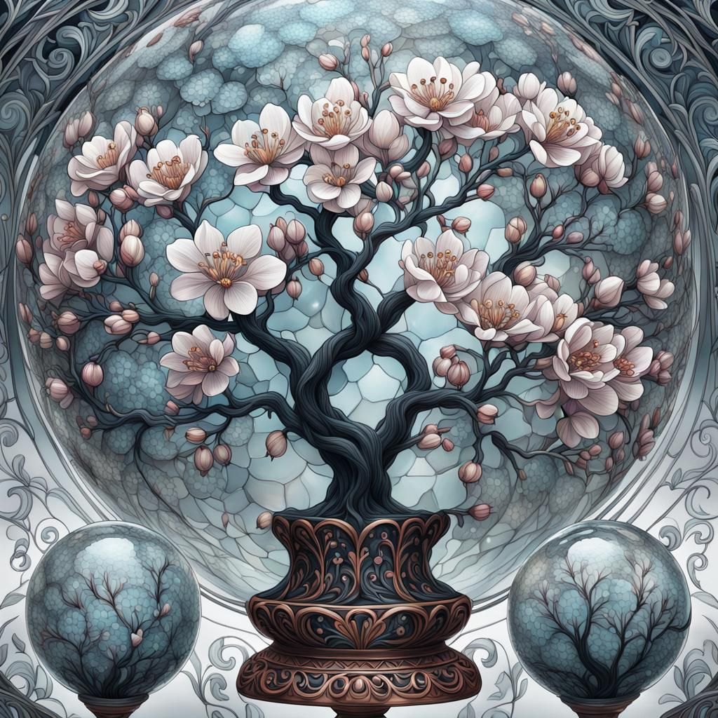 Blossoms in Glass Orbs: Digital Painting