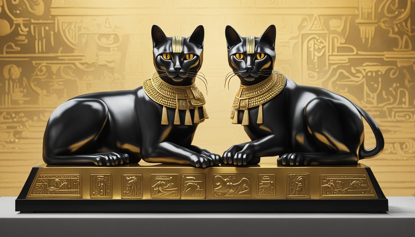Cybernetic Egyptian Cat Statues with Electronic Jewels