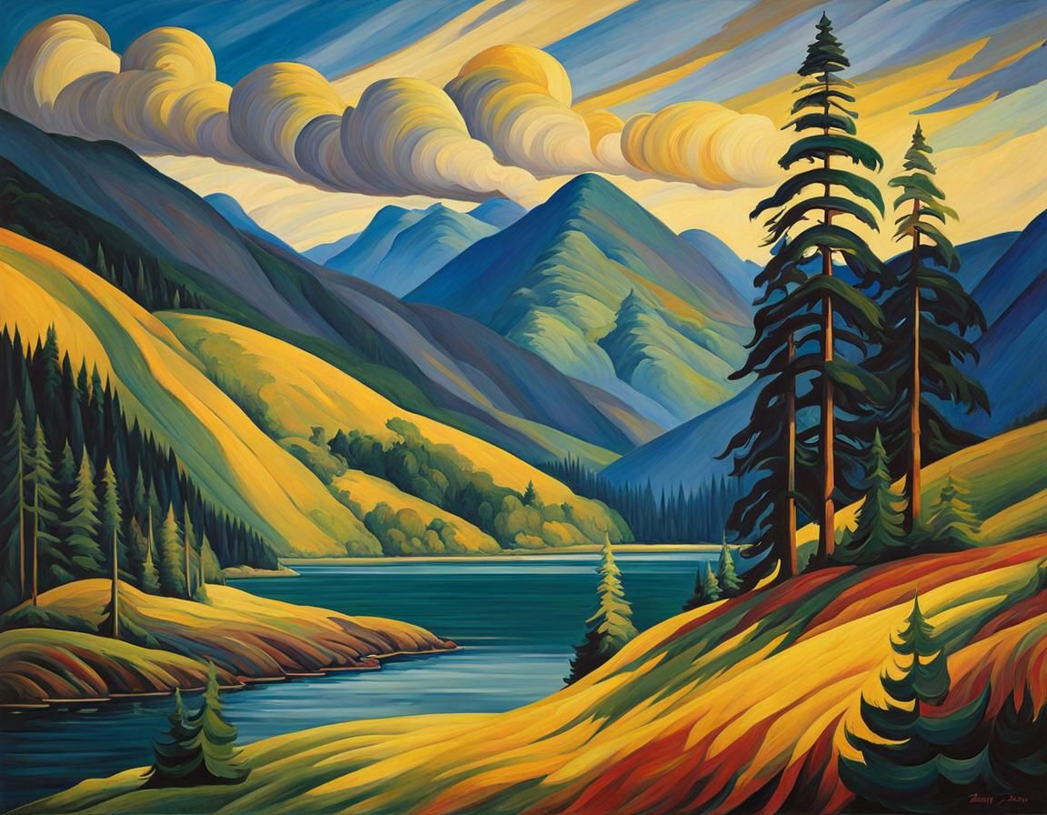 Technicolor Landscape Painting in Bold Colors