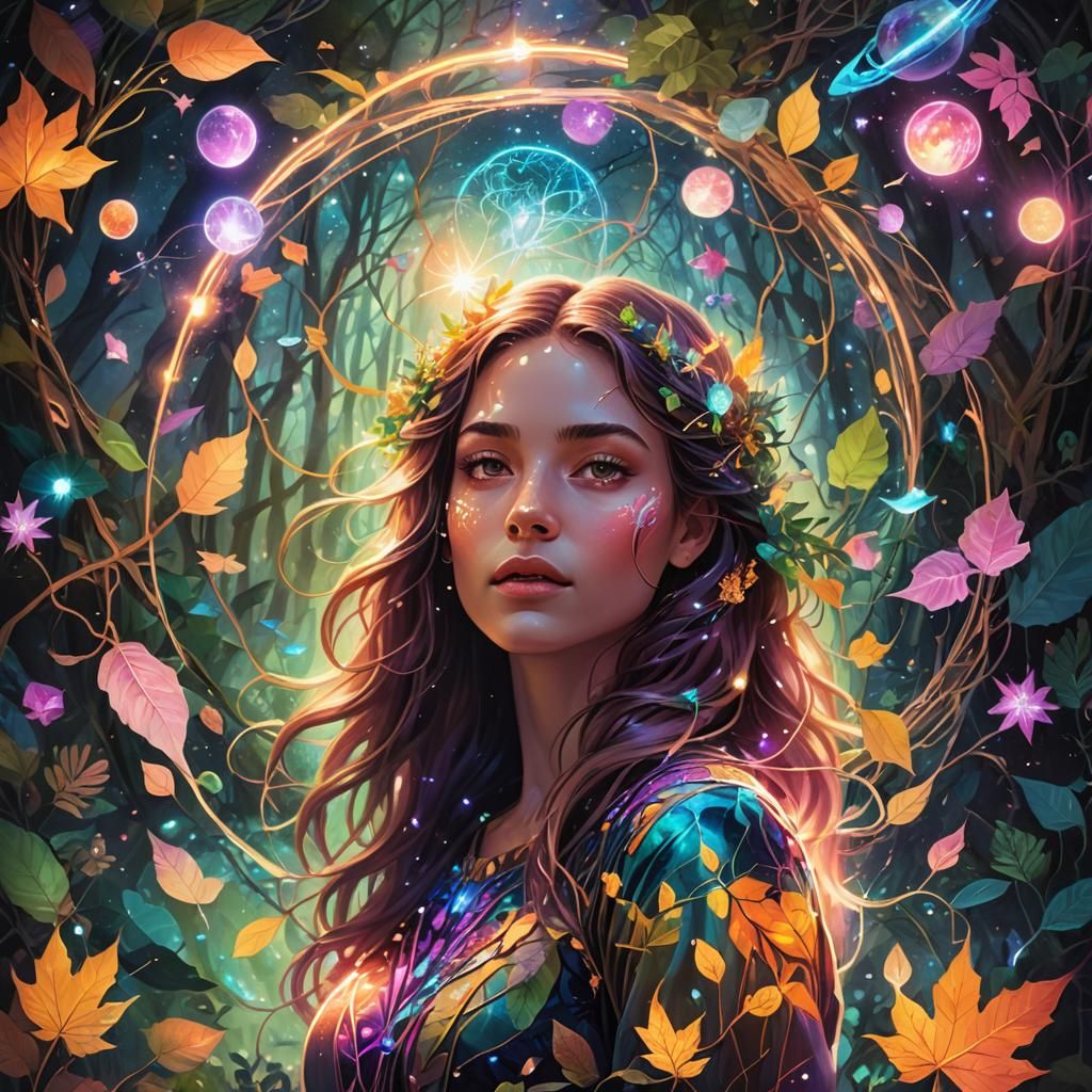 Girl with Nature Power in Cosmic Astral Art