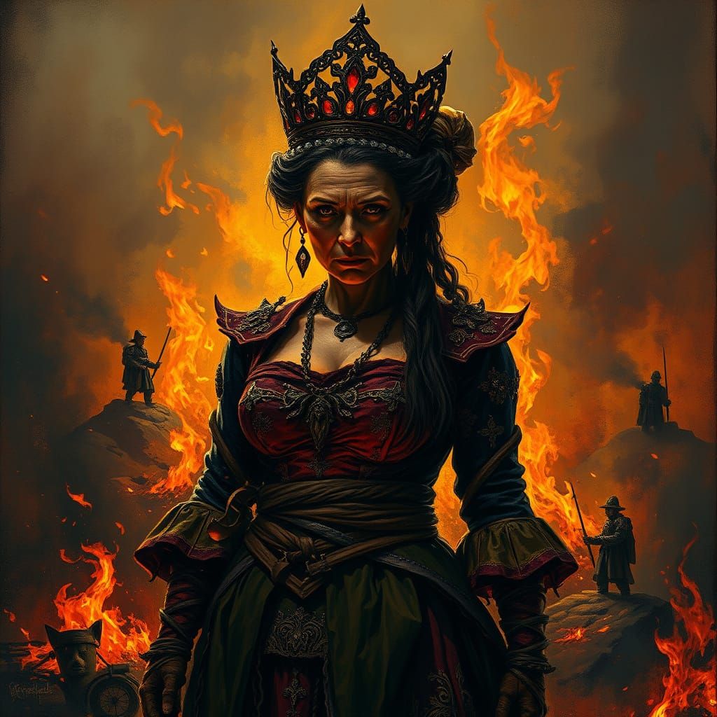 Renaissance Duchess Battles Forest Fire in Neo-Impressionist...