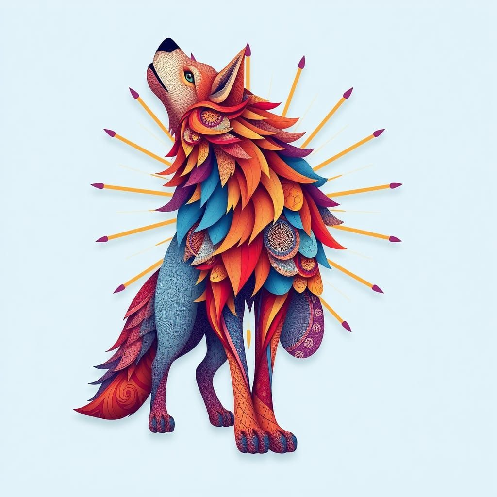 Stylized Wolf Radiates Energy in Minimalistic Organic Forms