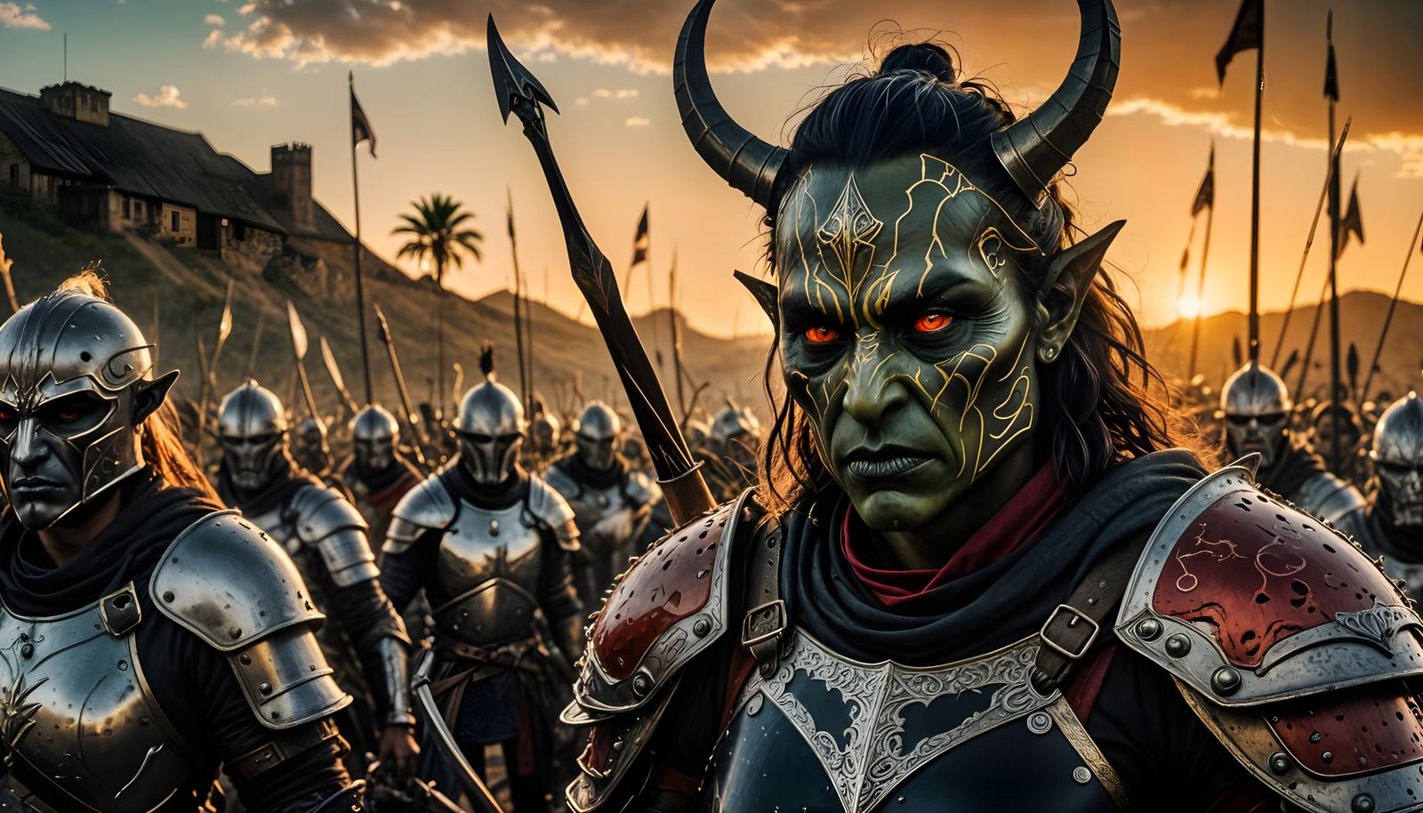 Elegant Female Orc Archer in Hyper-Realistic Scale Mail Armo...