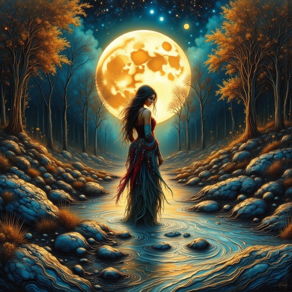 Stunning Native American Woman in Teal and Gold