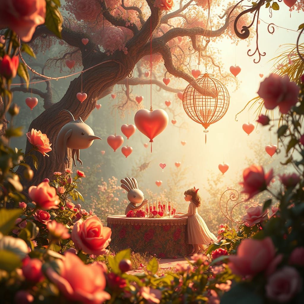 Whimsical Valentine's Day Wonderland in Dreamlike Environmen...