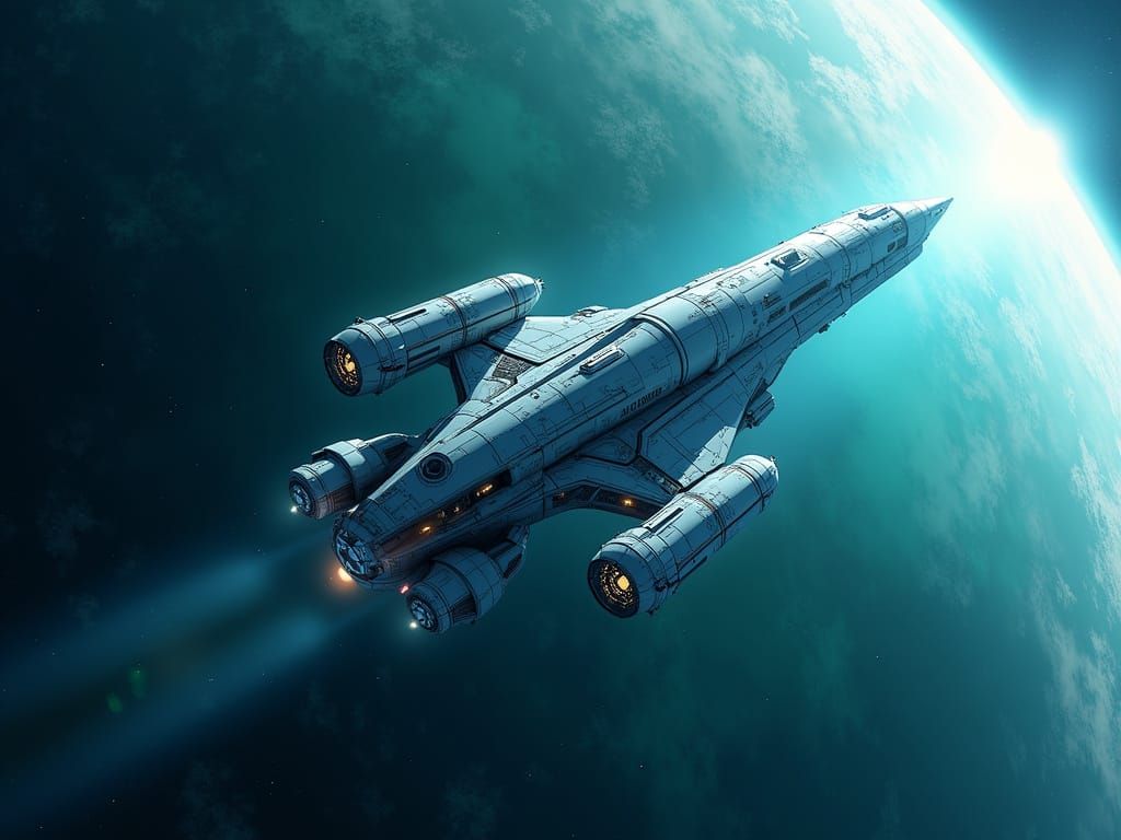 Sleek Futuristic Space Station in Vibrant Anime Style