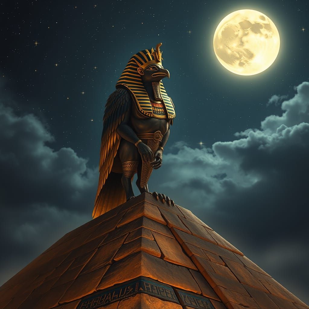 Horus in Ancient Egyptian Regalia, Hyperrealistic Portrait U...