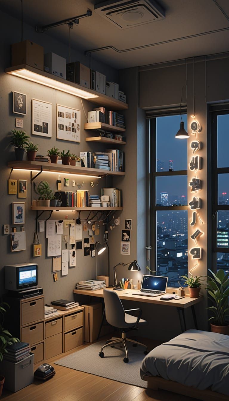 Cozy Seoul Student Room with Minimalist Desk and City View