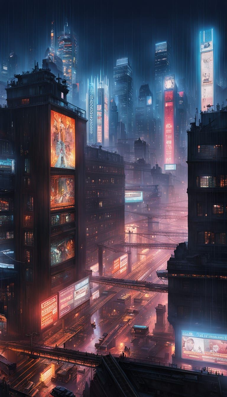 Vibrant Futuristic Cyberpunk Metropolis at Night