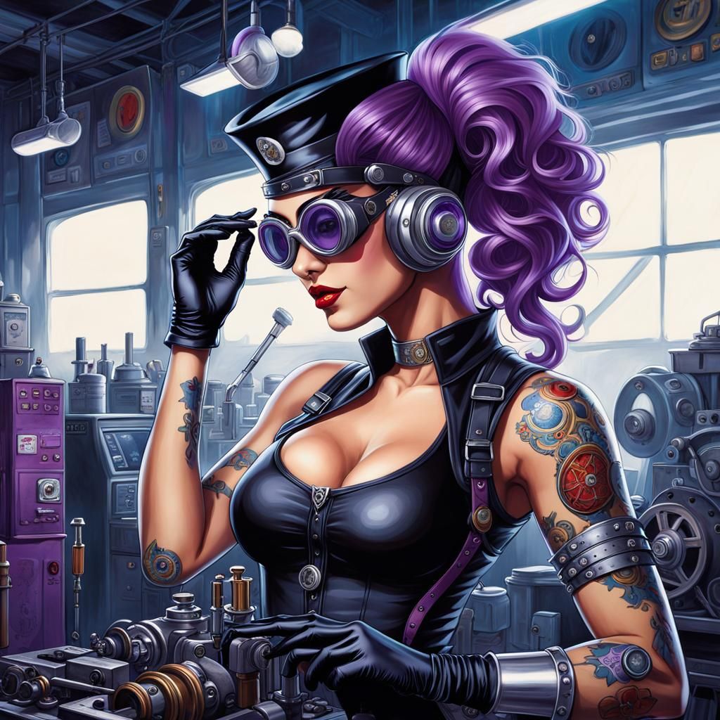 Cyborg Mechanic Dream Portrait in Graffiti Art Style