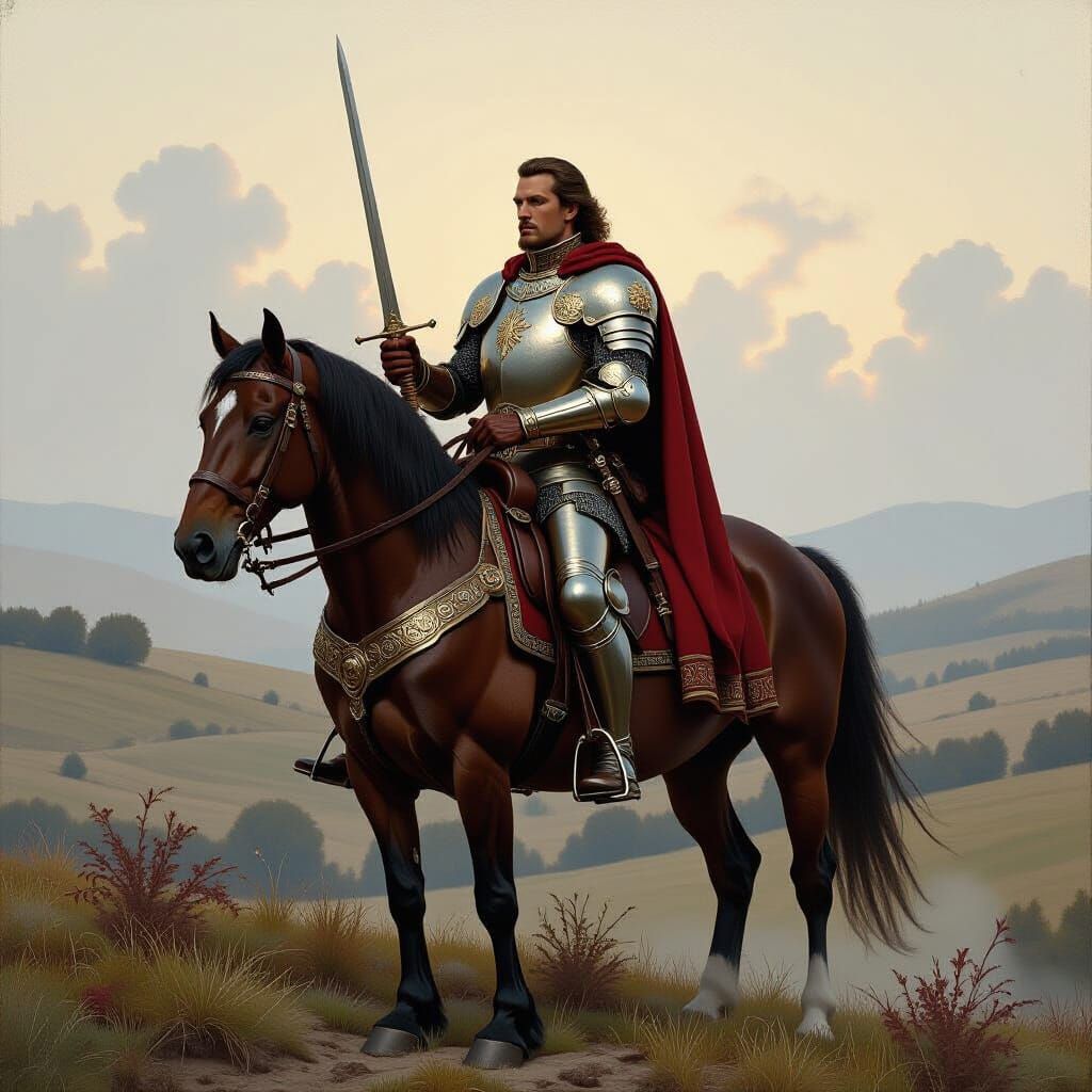Noble Englishman on Horseback in Romantic Realism Style