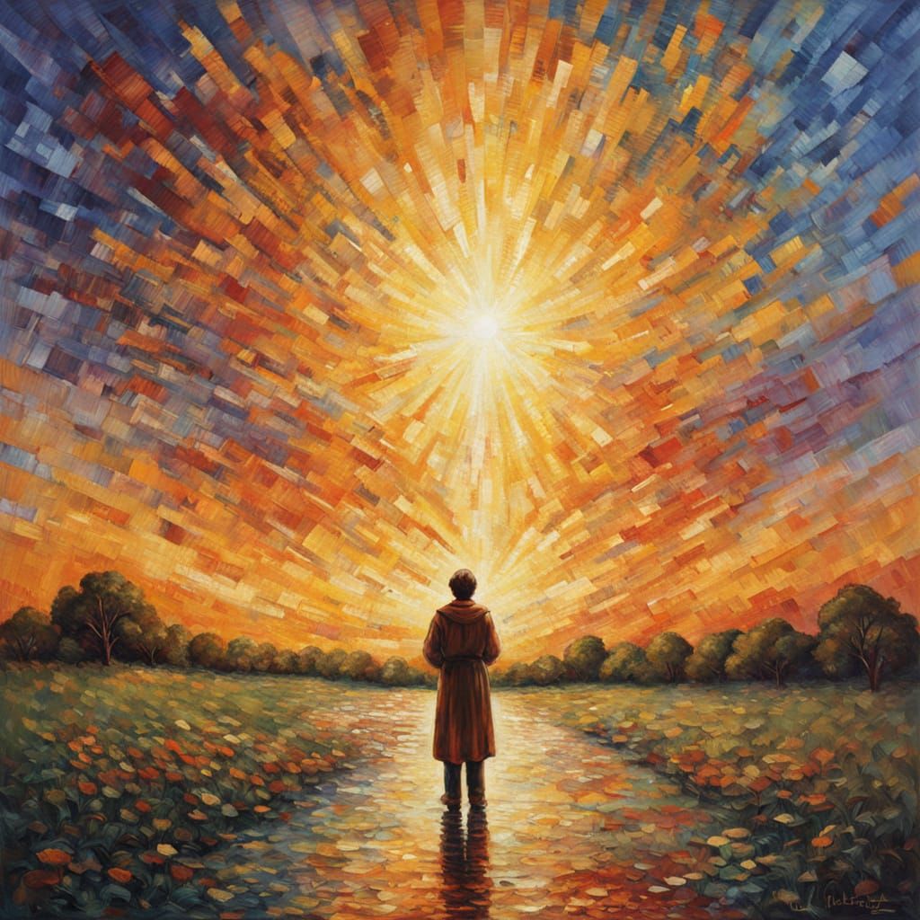 Divine Gratitude Illuminated by Golden Light, Neo-Impression...