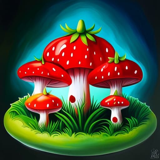 Enchanted Forest: Strawberry Mushrooms in 3D Art