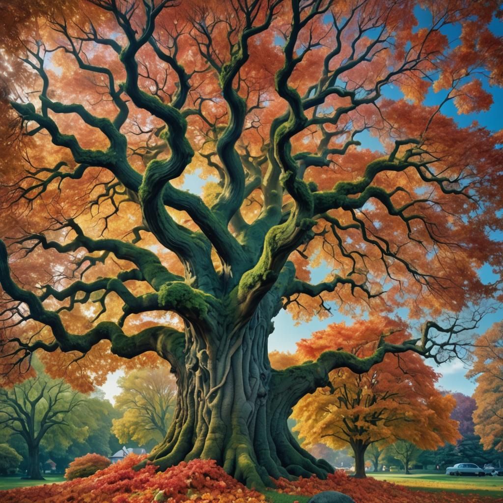 Surreal Maple Tree Displaying Four Seasons