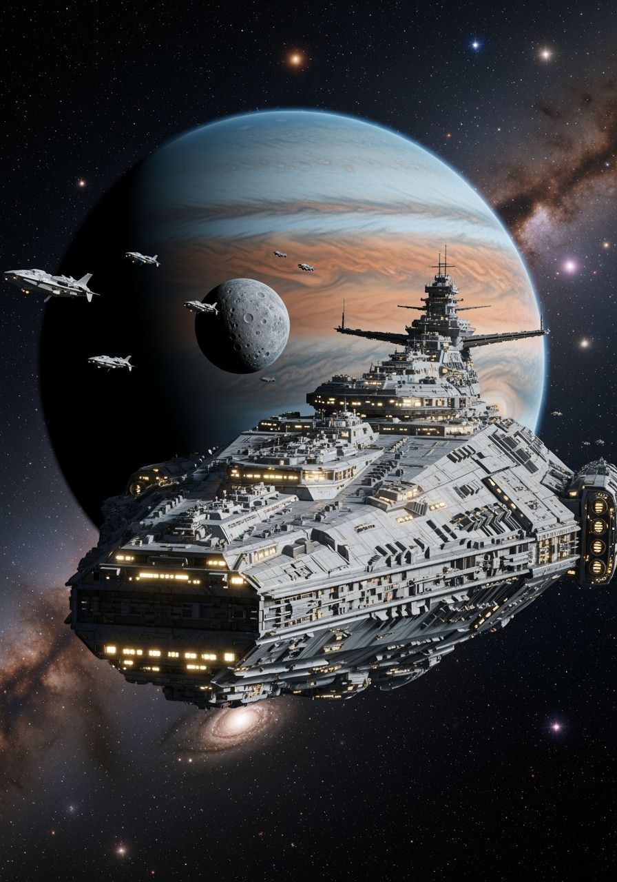 Colossal Starship in Orbit of Gas Giant