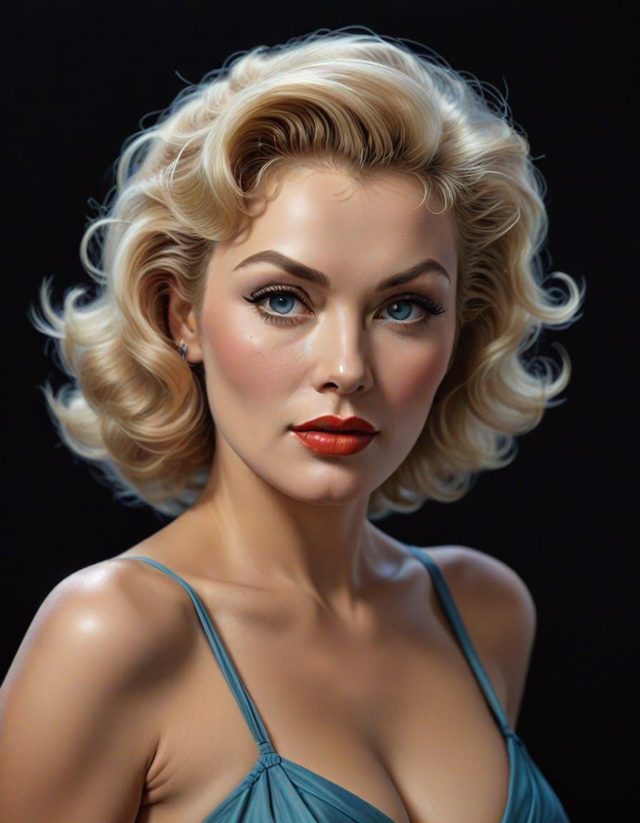 Glamorous 50s Pin-Up Model in Graphite Drawing