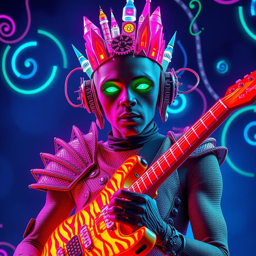 Futuristic Raver God in Neon Stereo Depth
