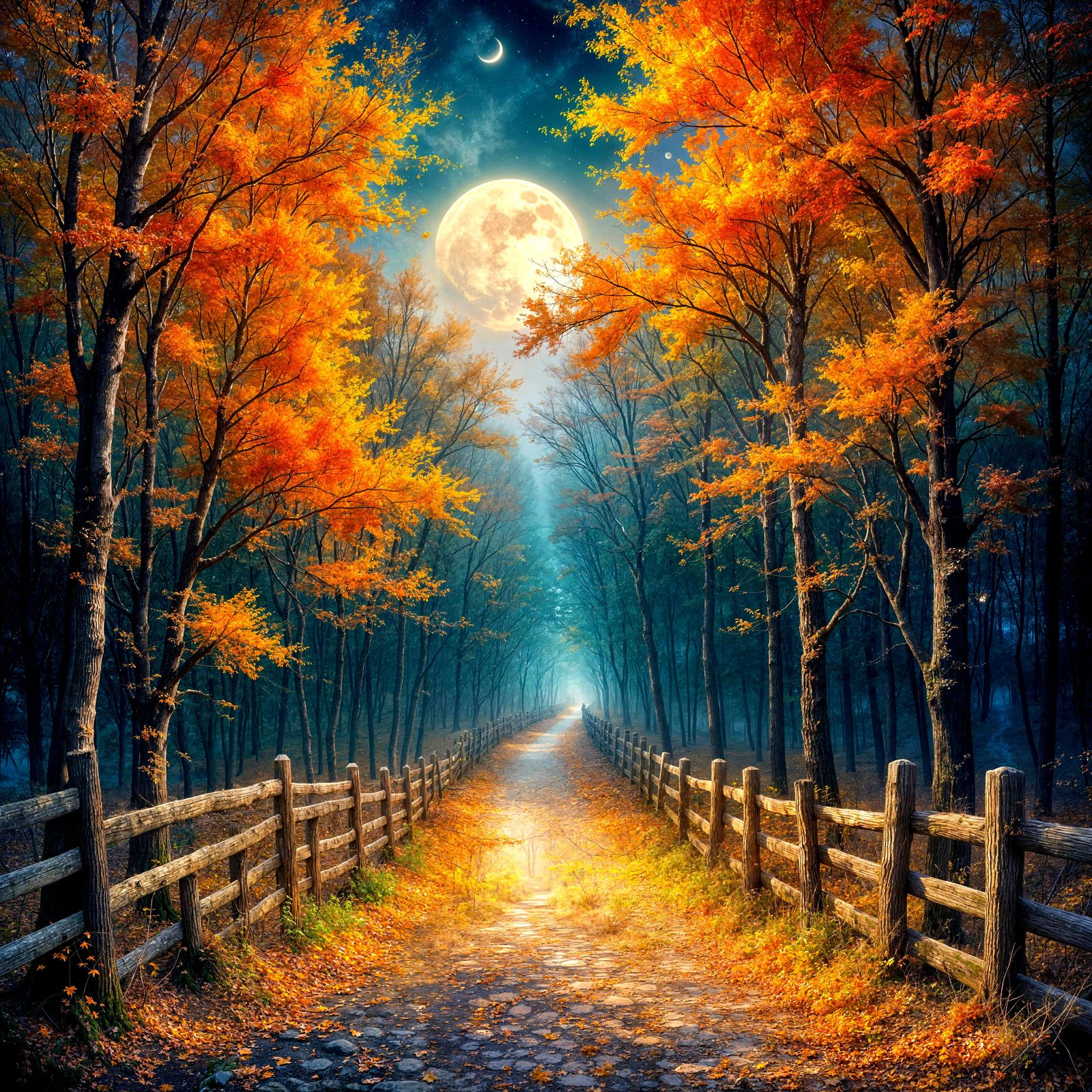 Autumn night road