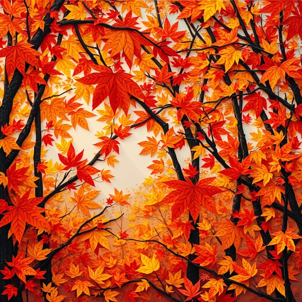 Autumn Forest Paper Collage in Warm Sunlight