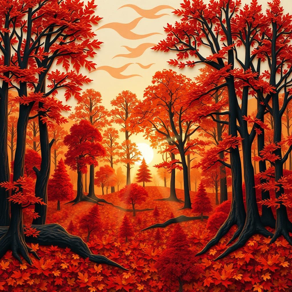Autumn Forest Paper Collage in Photomontage Style