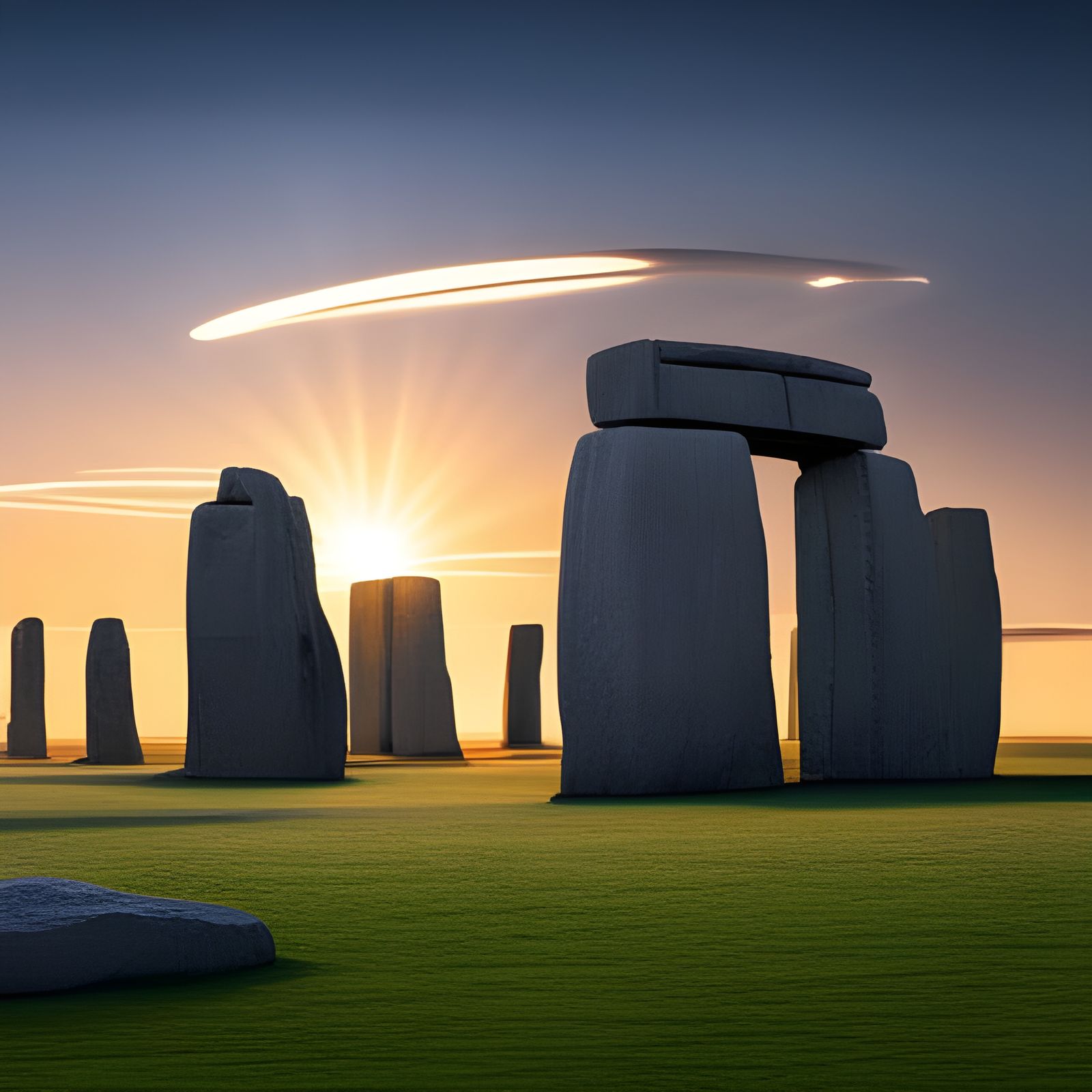 Detailed UFO Over Stonehenge in Hyperrealistic Style