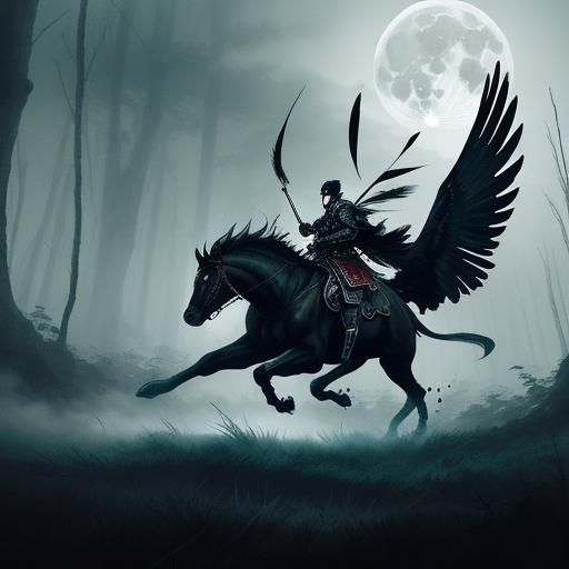 Samurai Raven in Misty Forest, Manga Style