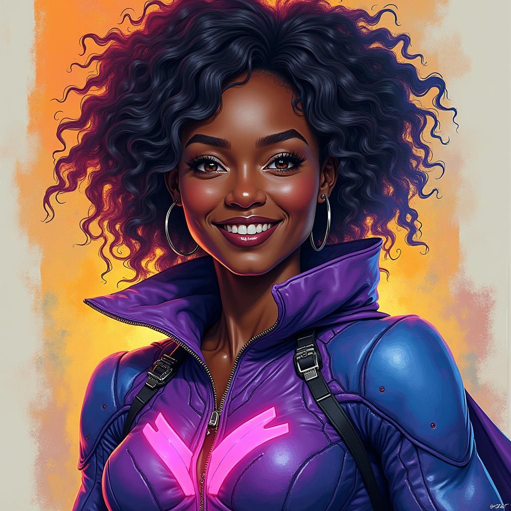 Confident Superheroine Portrait in Graffiti Art Style