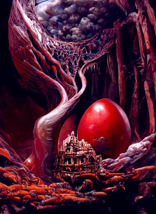 Glowing Red Egg: Giger-Inspired Horror Art