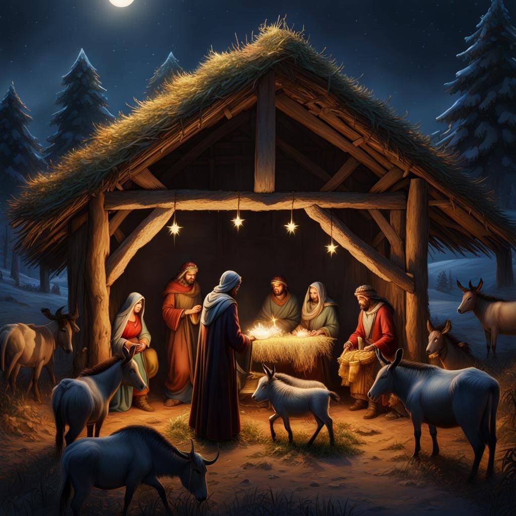 Christmas Nativity Scene in Detailed Matte Painting