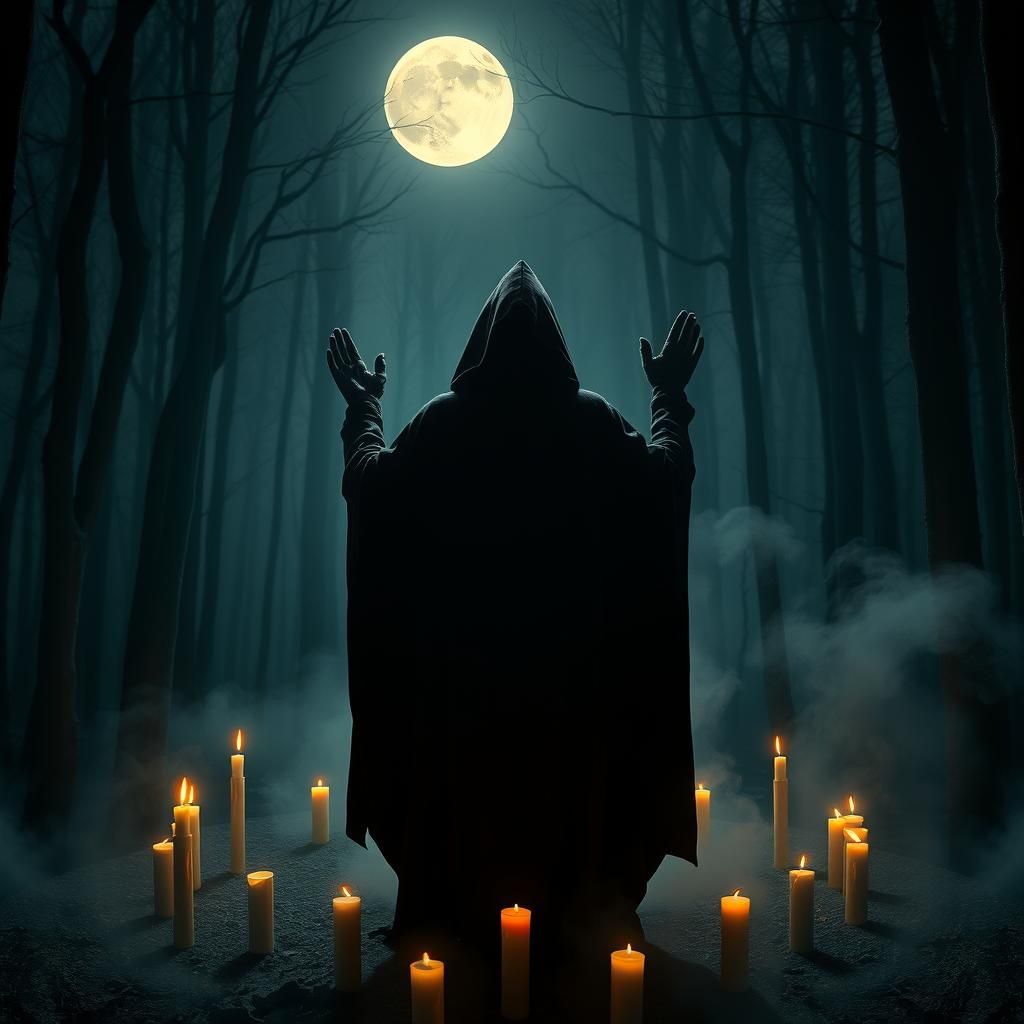 Mystical Figure in Forest Clearing Ritual