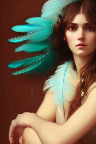 Woman with Turquoise Eyes in Art Nouveau Style