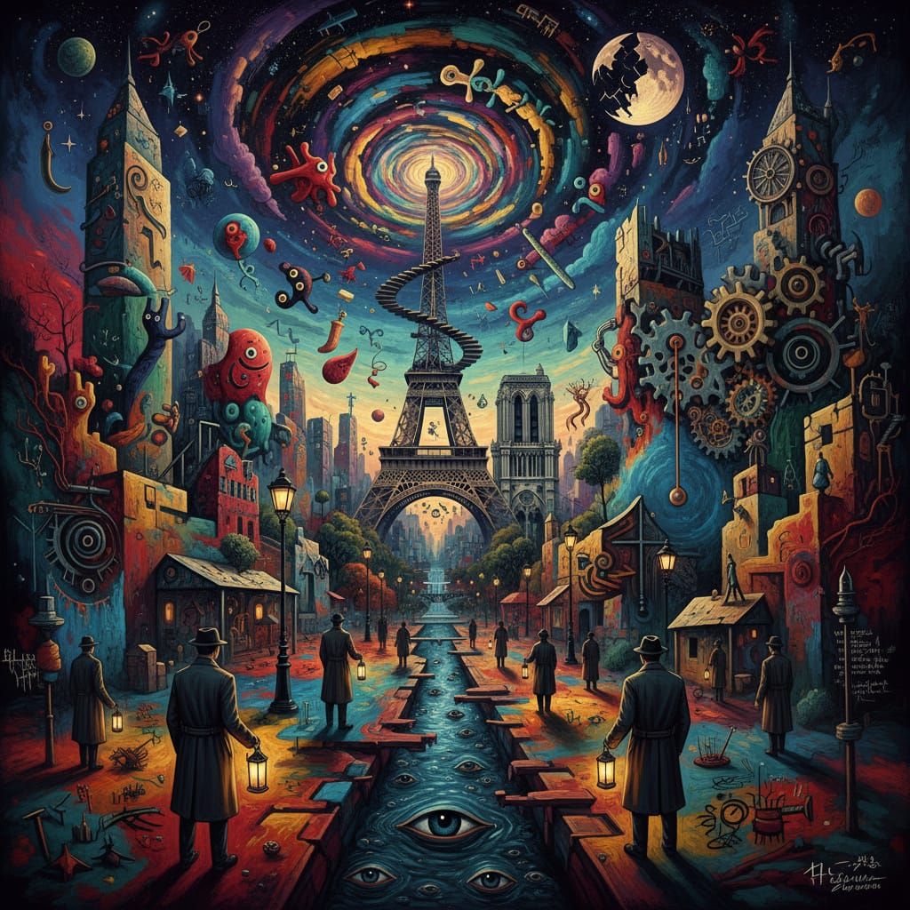 Surreal Paris Dreamscape Inspired by Freud and Sartre