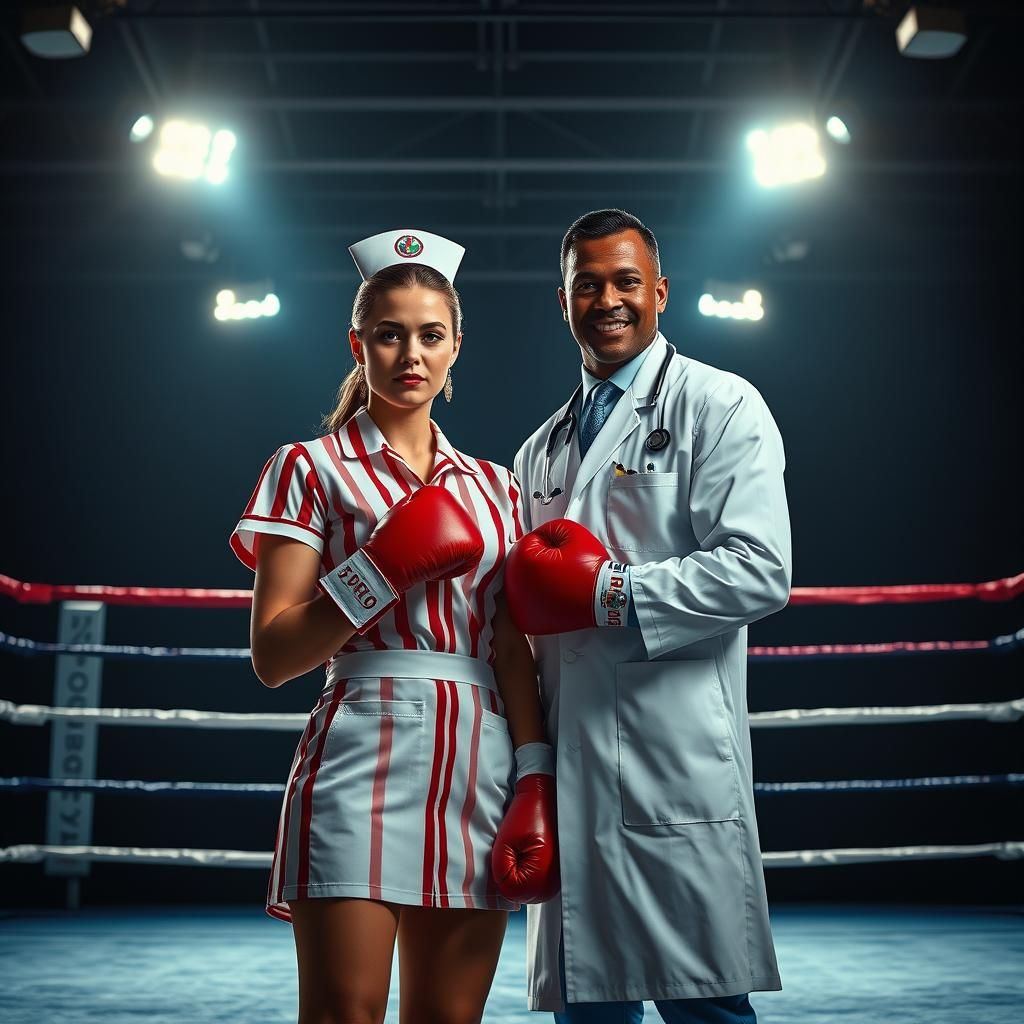 Nurse and Boxing Doctor in Arena, Studio Lighting