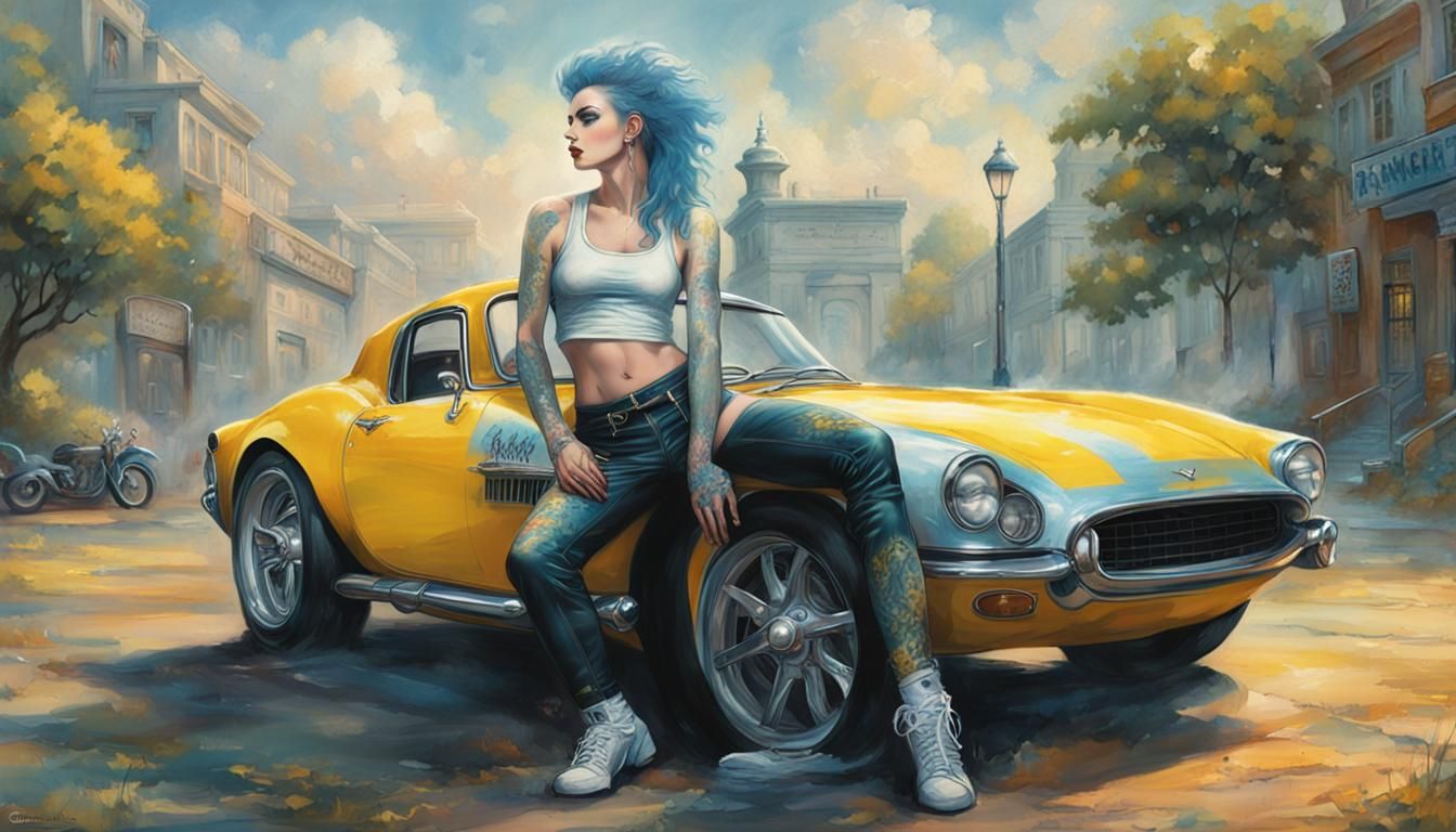 Blue-Haired Woman in Leather, Ethereal Fantasy Portrait