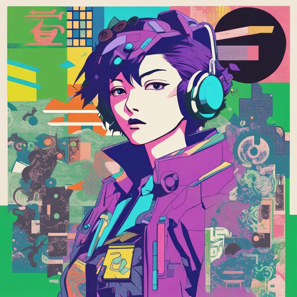 Anime Cyberpunk Collage with Bold Colors