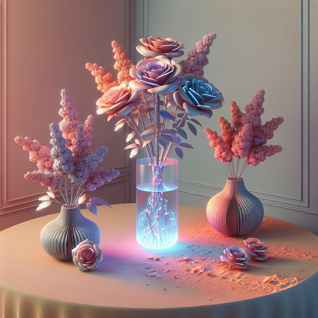 Cybernetic Pastel Flowers in Airbrush Style