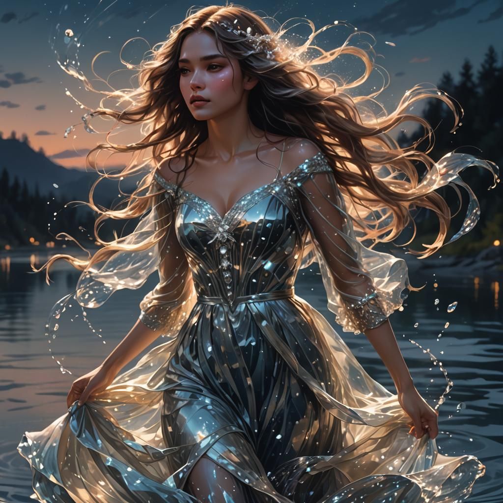 Magical Girl Conjures Water on Lake at Midnight