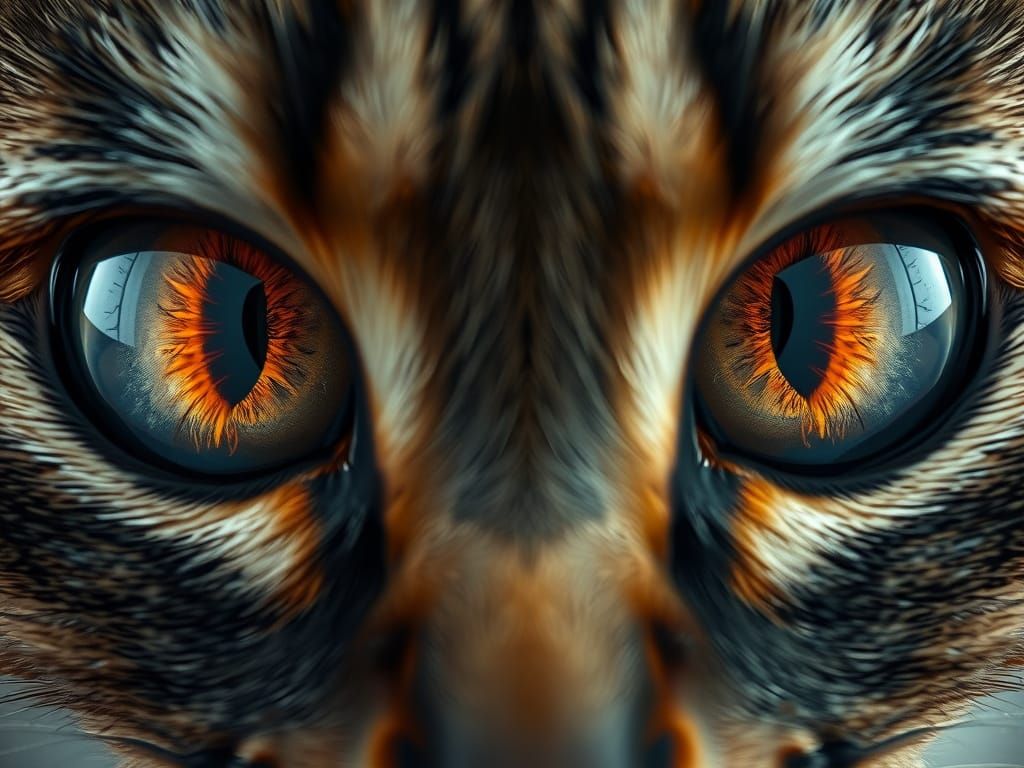 Miniature Mouse World Reflected in Cat's Eyes