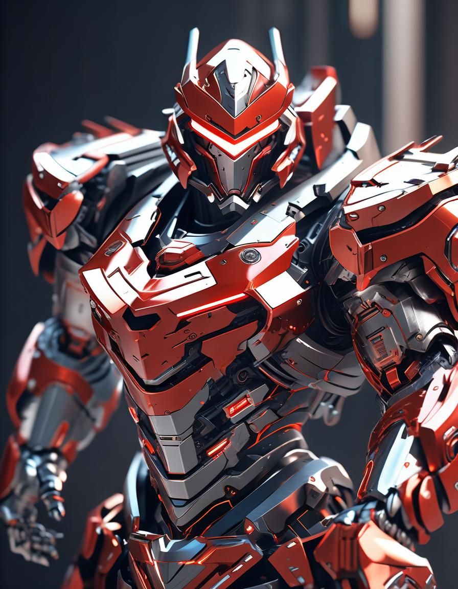 Anime Mecha Knight in Red Armor, Sci-Fi Render