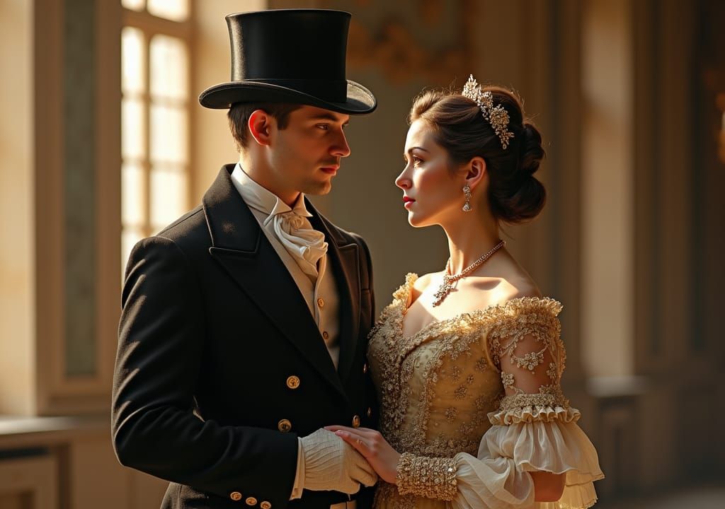 1890s Couple in Warm Sunlight: Photorealistic Rendering