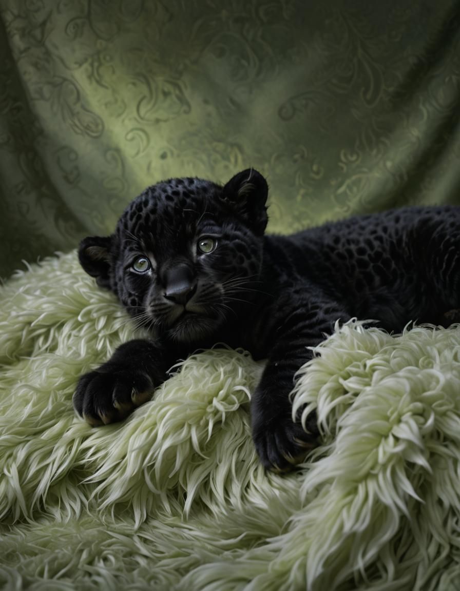 Newborn Black Jaguar with Robotic Eyes