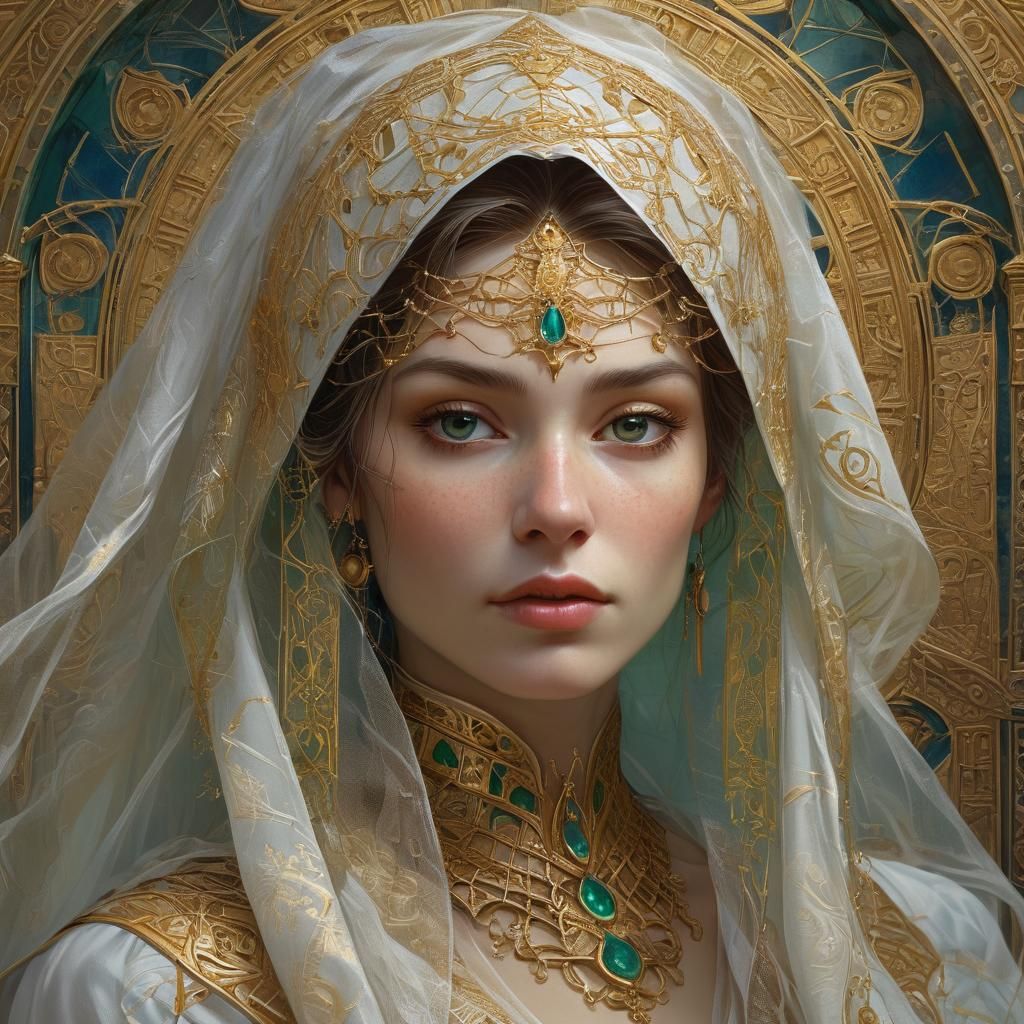 Mystical Spider Woman in Ancient Library