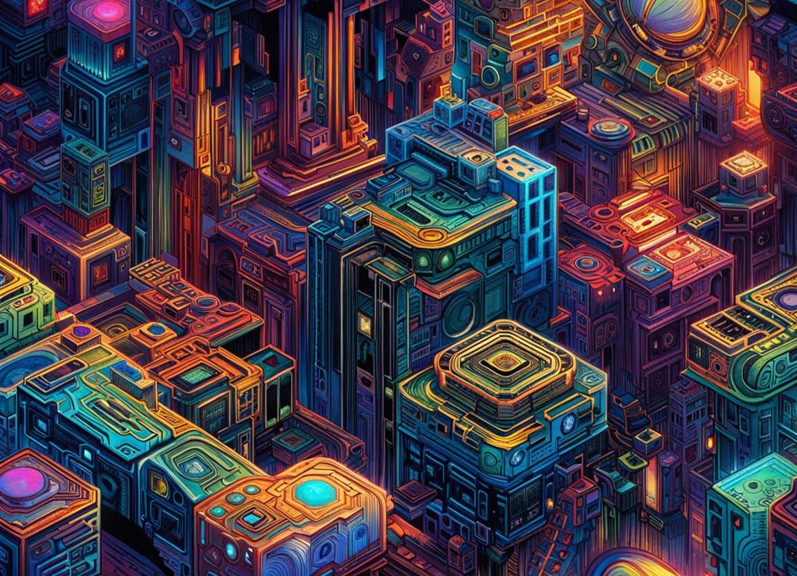 Cyber Sci-Fi Graffiti with Abstract Glowing Elements
