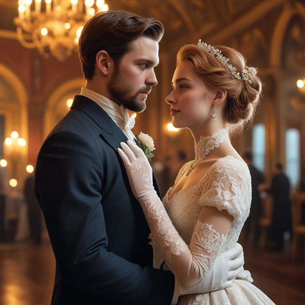 Elegant Victorian Dancers in a Grand Ballroom Scene