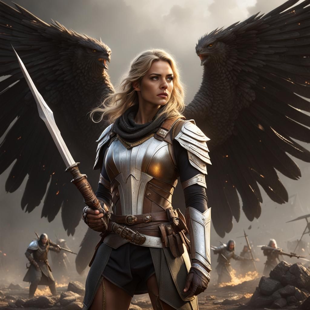 Winged Warrior Woman in Dark Fantasy Style