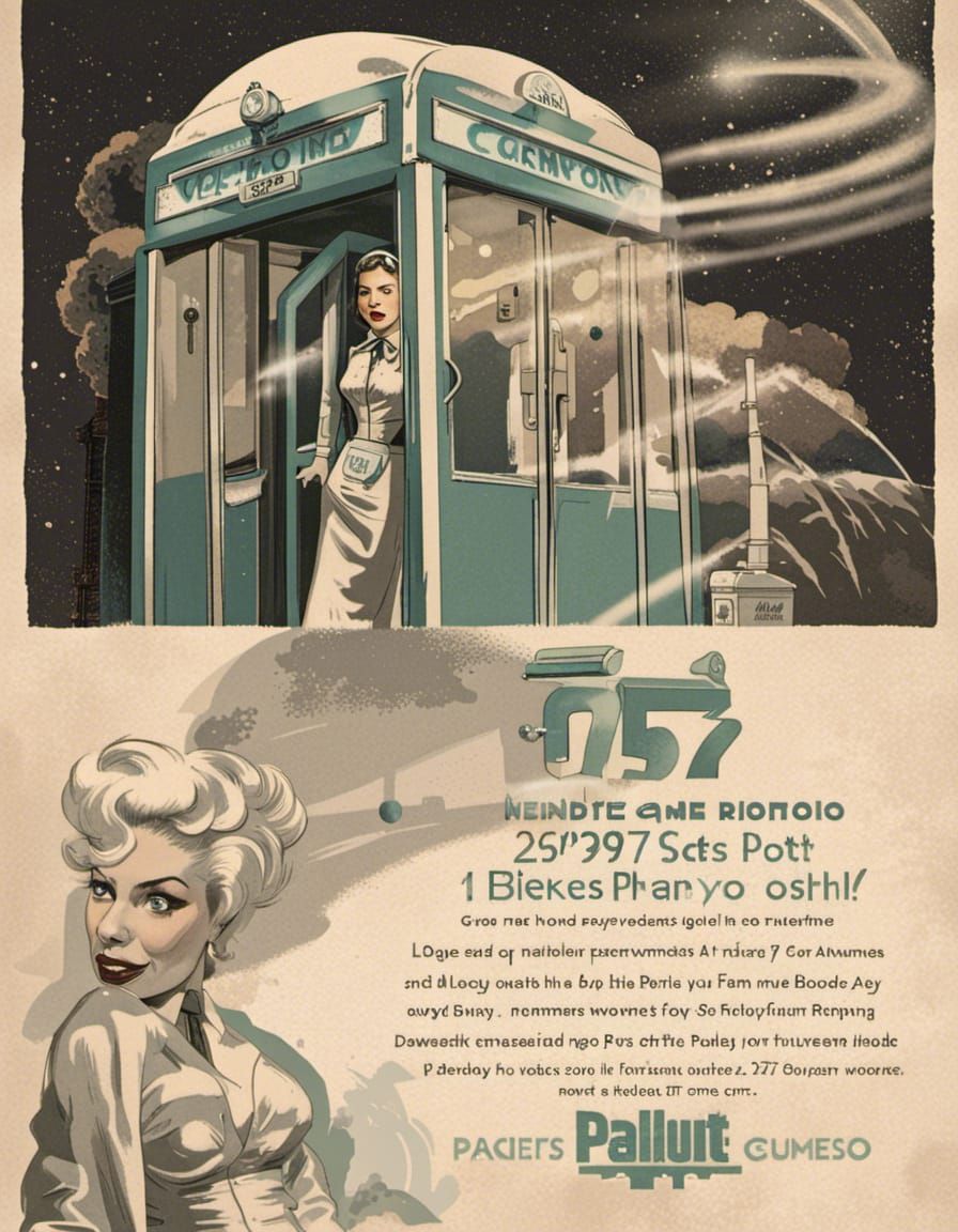 Retrofuturistic Phone Booth Advertisement in Atomic Style