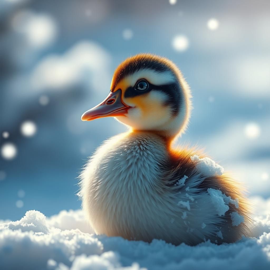 Adorable Duckling in Snow: Hyperrealistic Concept Art